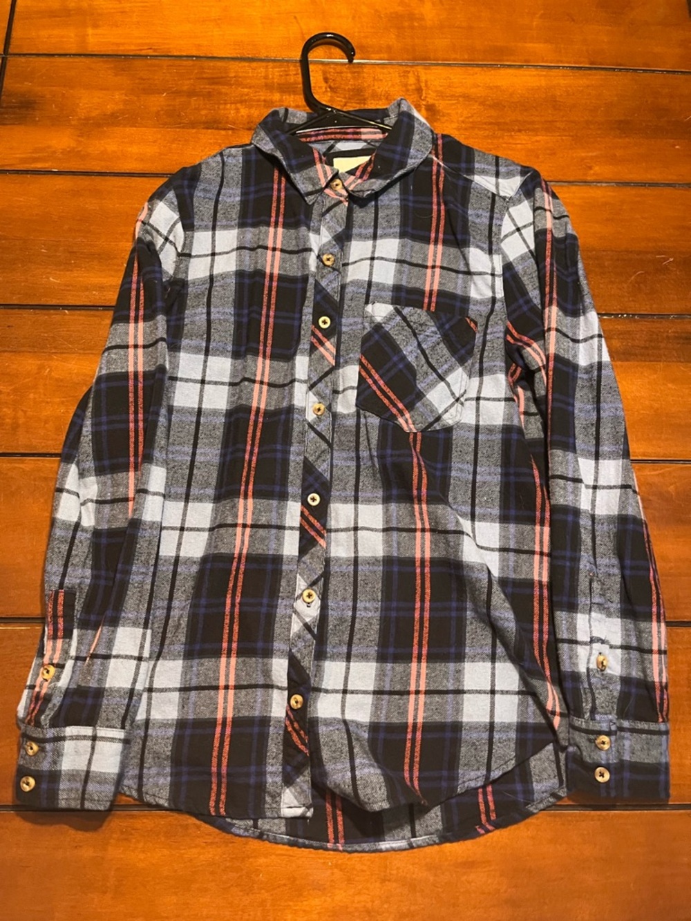Forever 21 Plaid Button-Up Shirt in Blue and Black with Red Accents